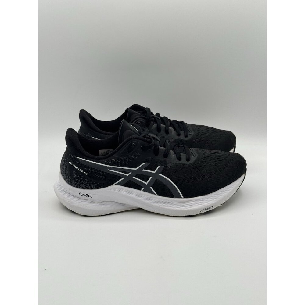 Asics Women's GT 2000 12  Black White Running Sneakers Size 7.5 W Wide 1012B504